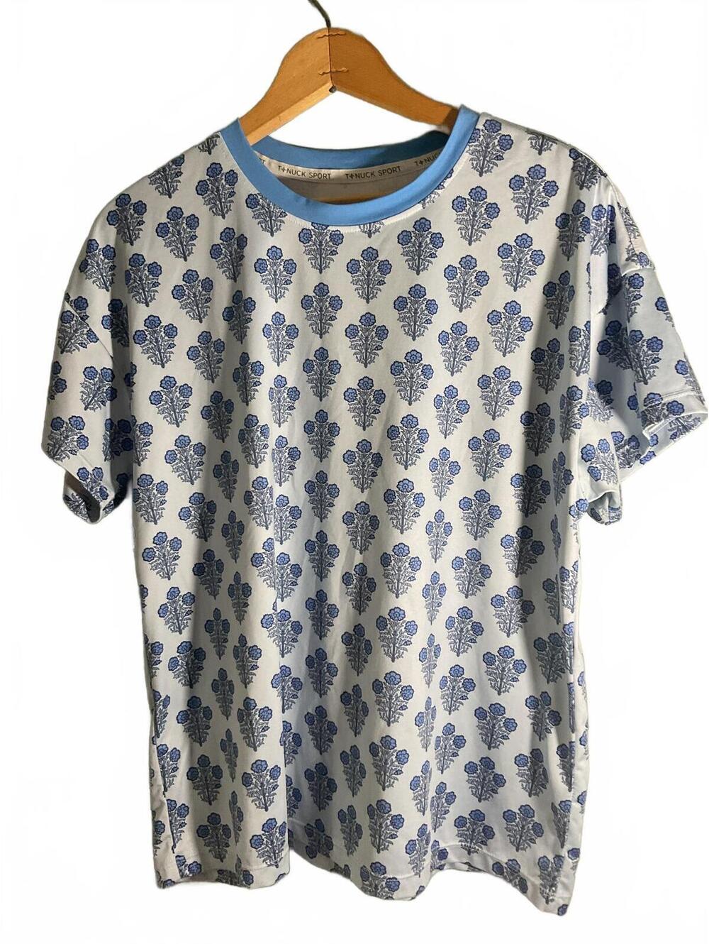 T+Nuck Sport Blue Floral Print T-Shirt Small - Picture 2 of 8